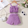 thumbnail image 4 of XDZJLR Child Girls Outfits Ribbed Knit Button Front Camisole Crop Tops And Track Shorts 2 Summer Clothing Set Purple 2-3 Years, 4 of 7