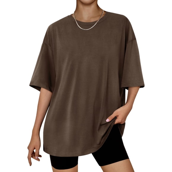 AherBiu Oversized Womens T Shirts Crewneck Loose Fitting Comfy Stretchy Cotton Tees Causal Trendy Vintage Tshirts Blouses