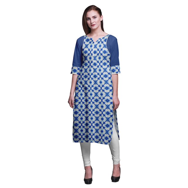 Bimba Kurti Droite à Panneaux en Coton pour Femmes, Longue Robe Kurti Imprimée, Haut Indien - Petit