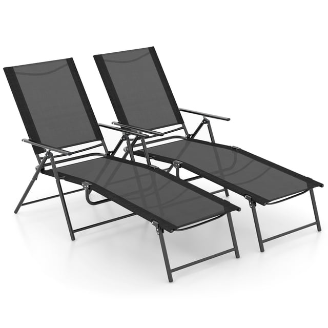 Gymax 2 Pcs Chaises Longues Pliantes avec Dossier Inclinable à 6 Niveaux Chaises de Patio