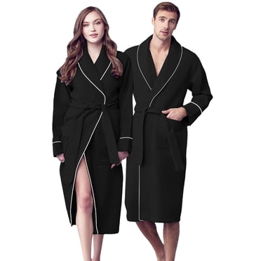Women Shawl Collar Terry Waffle Bathrobes Soft Absorbent Cotton Bathrobes for Shower bath Women Spa & Salons Lounge Robes, Large, Black