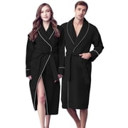 Canadian Linen Women Shawl Collar Terry Waffle Bathrobes Soft Absorbent Cotton Bathrobes for Shower bath Women Spa & Salons Lounge Robes, Large, Black