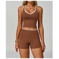 thumbnail image 3 of PISONIC Women Two Piece Workout Sets Color Block Backless Tank Top and High Waist Booty Lifting Shorts Gym Yoga Active Outfits, 3 of 6