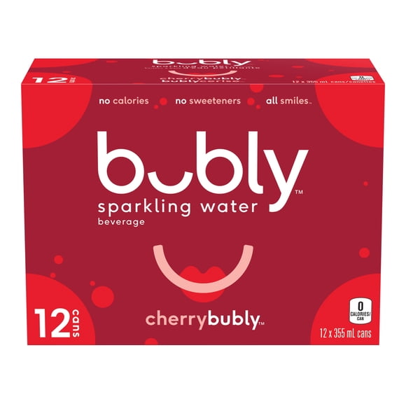 Bubly Cherry Sparkling Water 355 mL cans, pack of 12
