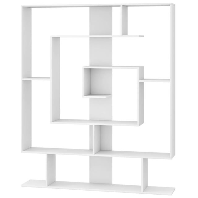Costway Bibliothèque à 7 Niveaux, Étagère Géométrique avec 2 Trousses Anti-Basculement en Brun Rustique. Cette Bibliothèque Présente un design Géométrique avec Plusieurs Étagères Ouvertes pour Ranger des Livres, de la Déco et Plus. Fabriquée en Bois d'Ingénierie, Elle Mesure 49,5 Pouces de long, 8,5 Pouces de Large et 59 Pouces de Haut. Sa construction Robuste Comprend un Panneau Arrière Renforcé et Deux Trousses Anti-Basculement pour une Sécurité Accrue. des Patins de Protection Empêchent les Égratignures du Plancher, et la surface Lisse Assure un Entretien Facile. Idéale