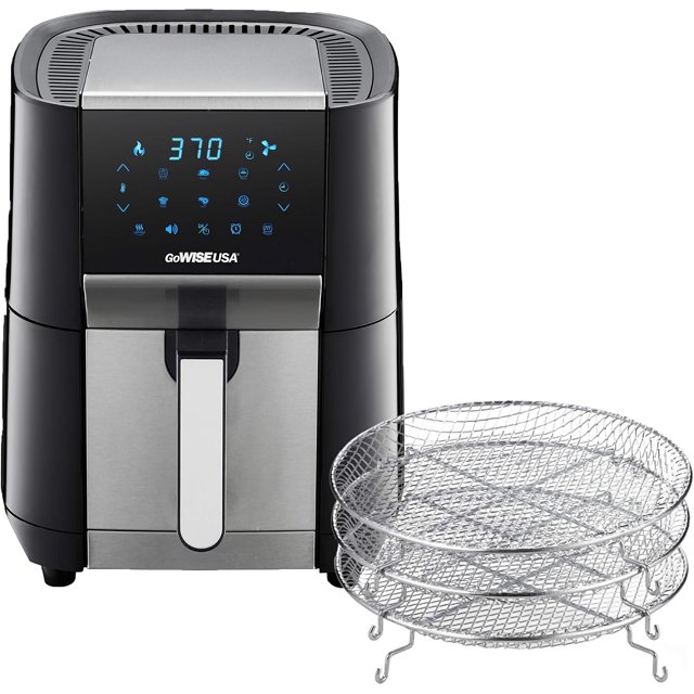 7 Qt XL Air Fryer & Dehydrator - Touchscreen, 1700W, 3 Racks, Preheat & Broil, 8 Presets (Silver)