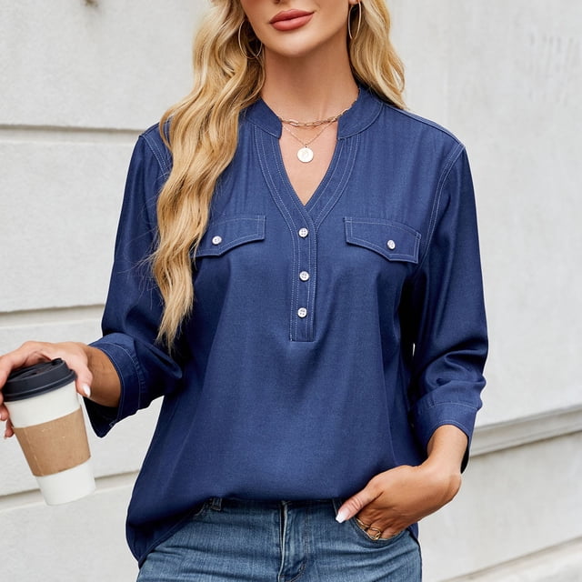 UPPADA Chandails à Manches 3/4 pour Femmes Mode Tendance Hauts Décontractés Col Rond Chandail Ample Confortable Doux Blouses Grande Taille Coupe Ample T-Shirts Décontractés Vêtements au Coude Chandails à Manches 3/4 pour Femmes Économie