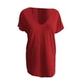 thumbnail image 4 of Yubnlvae T-Shirt Décontracté à Poche à Manches Courtes pour Femmes, T-Shirt Décontracté à la Mode pour Femmes Uni avec Poche, Liquidation! Uni, Col Rond, Rouge, G, 4 of 4