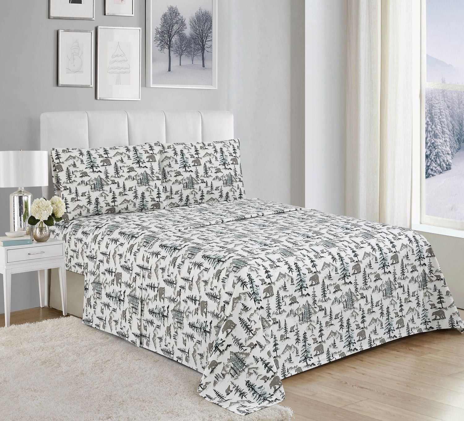 Snow Cap 4 Piece Cotton Flannel Sheet Set