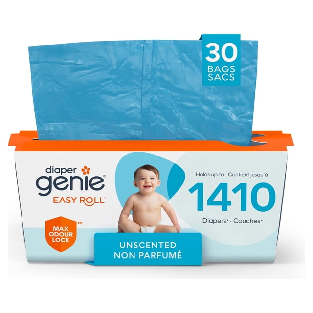 Diaper Genie Easy Roll Odour Lock Diaper Pail Refill, Unscented, 30 Bags