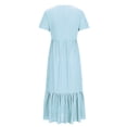 thumbnail image 4 of Meichang Robes d'Été pour Femmes 2024 Robes Midi à Oeillets Volants à Étages Col Ras du Cou Manches Courtes Robes avec Poches Couleur Unie Fluides Robes de Plage Bleu G, 4 of 5