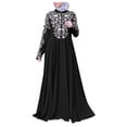 thumbnail image 2 of LOVZFMLL Robe Mode Femme Musulmane Robe Islamique en Dentelle à Coutures à Manches Longues Robe Maxi Noire 5TG, 2 of 6