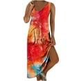 thumbnail image 2 of SMihono Robe Maxi Bohème d'Été pour Femmes Grande Taille Mode Femmes Été Aguichant Décontractée Sans Manches à Col en V Imprimée Longue Robe Plage Évasée Robe d'Été, 2 of 5