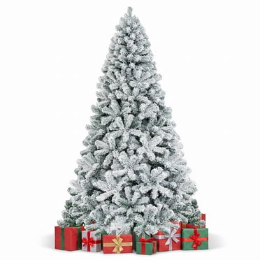 Gymax 7.5ft Snow Flocked Hinged Artificial Christmas Tree Unlit Holiday Decor