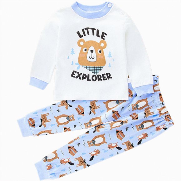 Zanarzt Newborn Baby Boy Outfit Long Sleeve Childrens Comfortable and Breathable Long Sleeved Home Clothes Two Piece Set with Cute Cartoon Pattern Brown,6-12 Months