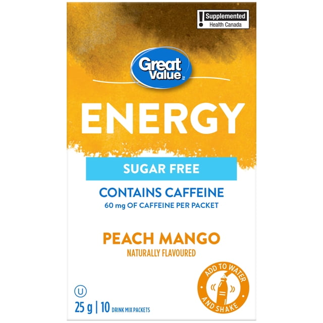 Great Value Sugar Free Naturally Flavoured Peach Mango Energy Drink Mix Packets