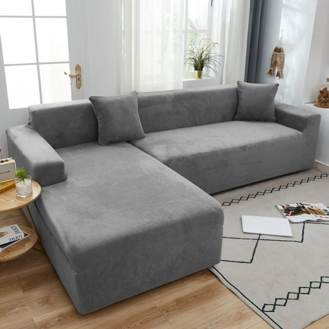 2024 Plush Sectional Couch Cover Stretch L Shape Sofa Covers For Sectional Sofa Set L Shape Couch Protector Chaise Lounge Covers For Dogs Kids-Gray-1 Seater