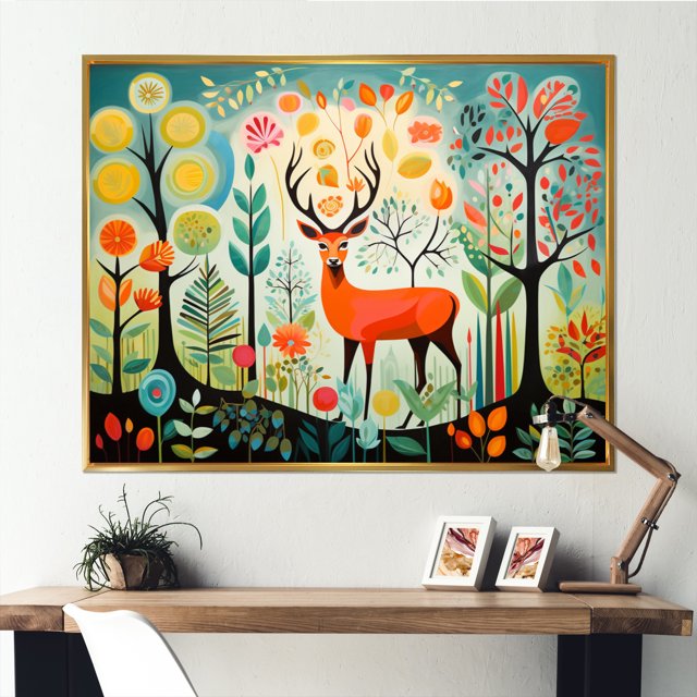 Designart Abstract Midcentury framed wall art decor, Midcentury framed wall art, Mid Century Mod Nature A Green Oasis I , Green Mid-Century Modern Gold framed wall art, 32x24 inches Gold Frame