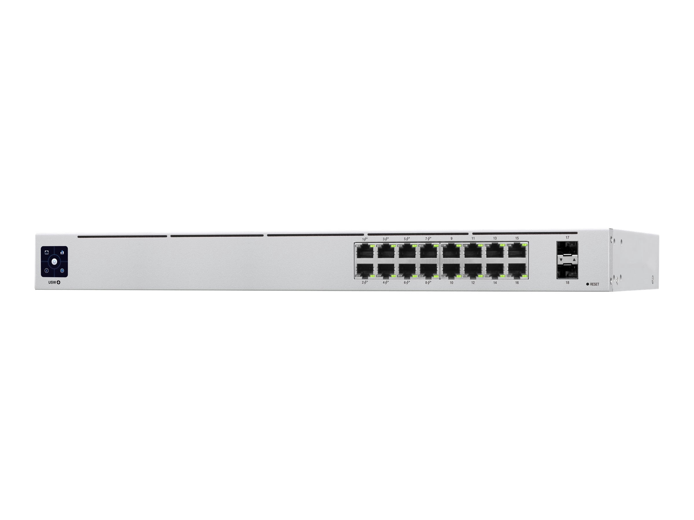 Ubiquiti UniFi Switch USW-16-POE - Switch - managed - 16 x 10/100/1000 (8 PoE+) + 2 x Gigabit SFP - desktop, rack-mountable - PoE+ (42 W)