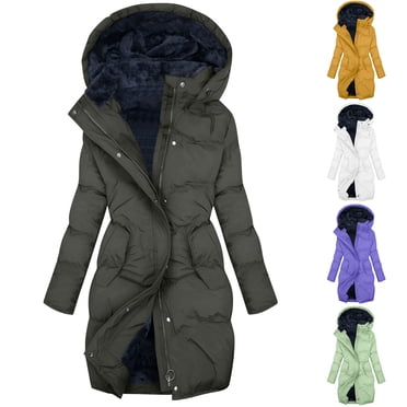 Yuyuzo Winter Coats for Women Plus Size Fleece Lined Long Puffer Jacket with Hood Waterproof Warm Thicken Outwear Clothing
