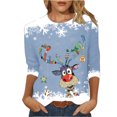 thumbnail image 2 of Hauts pour Femmes Décontractés Chics Imprimé de Noël Manches Trois-Quarts Col Rond Hauts Tendance pour Femmes 2023 en Liquidation, 2 of 4