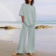 thumbnail image 2 of Pisexur Ensemble 2 Pcs pour Femme en Coton et Lin pour Femmes, Chandail à Manches Courtes avec Cordon, Pantalon Long, Survêtement, Ensemble Jogger, Pantalon Uni, Tenue Décontractée Deux Pièces, 2 of 5