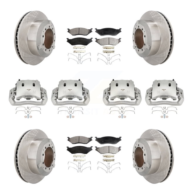 Transit Auto Front Rear Disc Brake Caliper Rotors and Semi-Metallic Pads Kit (10Pc) for Car 2010-2013 International TerraStar with 10 Lug Wheels Hat Shaped KC8-101103P