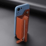 Aursykel Universal Leather Mobile Phone Card Case with Multiple Card Slots and Zipper Buckle Multi Angle Stand Car Magnetic Suction Personalized Sticker Cover for Most Phones