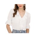 thumbnail image 2 of INSPIRE CHIC Blouse en Mousseline Semi-Transparente pour Femme à Volants, Col en V, Manches Bouffantes au Coude, m Blanc, 2 of 8