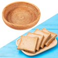 thumbnail image 2 of Thinsony Wicker Woven Round Snack Fruit Bowl Rattan Food Organizer Tray 25x5cm 1Set, 2 of 6