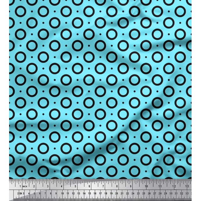 Soimoi Blue Moss Georgette Fabric Dots & Circle Geometric Print Sewing Fabric Yard 42 Inch Wide