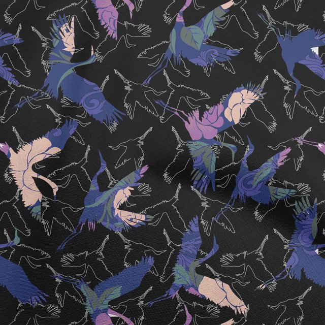 oneOone Cotton Poplin Blue Fabric Asian Japanese Bird Sewing Craft Projects Fabric Prints By Yard 56 Inch Wide