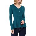 thumbnail image 2 of INSPIRE CHIC Women's V Neck Long Sleeve Ribbed Pullover Knitted Peplum Top, 2 of 7
