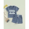 thumbnail image 2 of Faithtur Toddler Boys Summer Outfit Sets Short Sleeve Letter Print Tops + Solid Color Drawstring Shorts, 2 of 8
