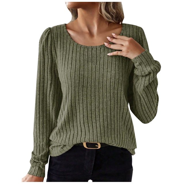 Besolor Long Sleeve Shirts for Women Lightweight Crewneck Tunic Tops Casual Comfy Knit Ribbed Sweaters Basic Pullover