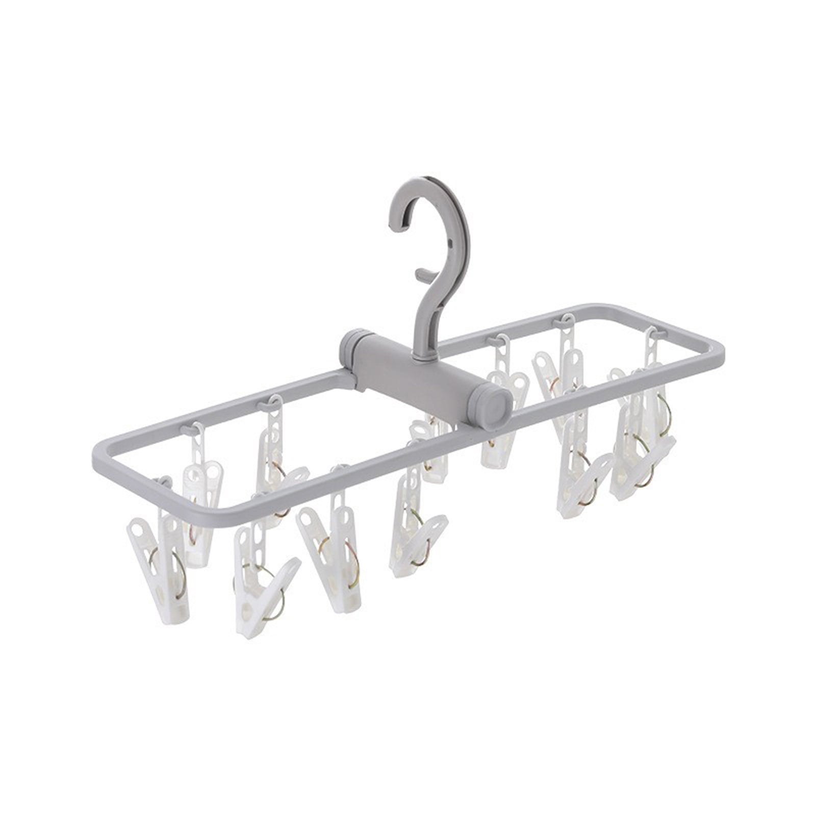 Meitianfacai Folding Clothes Dryer Hanger with 12 Clips Children Adults Clothes Dryer Windproof Socks Underwear Plastic Drying Rack Clothes Hanger(Gray)
