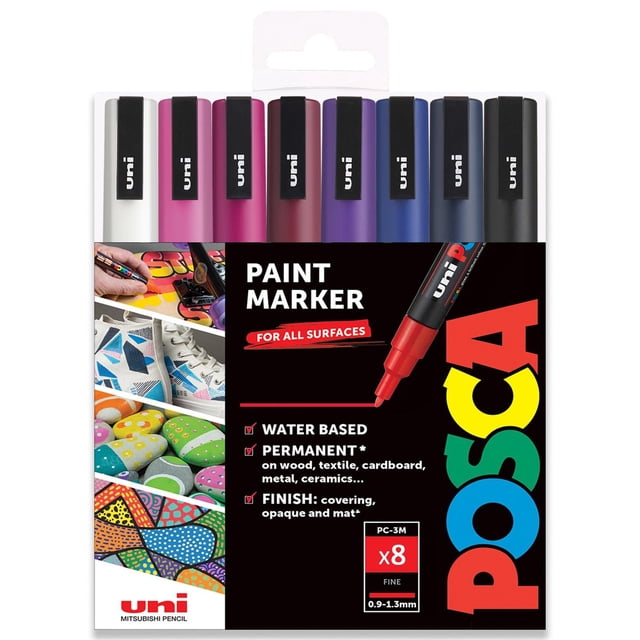 POSCA Coloriage - PC-3M Midnight Tones - Ensemble de 8 - en Coffret Cadeau