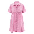 thumbnail image 4 of XDZJLR Robes pour Femmes Manches Courtes Boutonnée Fluide Jupe en Denim à Volants, 4 of 5