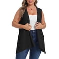 thumbnail image 2 of Ladies Shrugs Sweaters Plus Size Women Sleeveless Cardigan Open Front Lightweight Coat Draped Solid Color Long Vests with Pockets Black XXL, 2 of 7