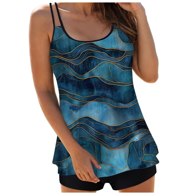 Yammkia Women Tankini Swimsuits Bandeau Tankini Swimsuits for Women - Two Piece Ruched Tummy Control Bathing Suit Strapless Swimwear with Bottom(Navy,M)