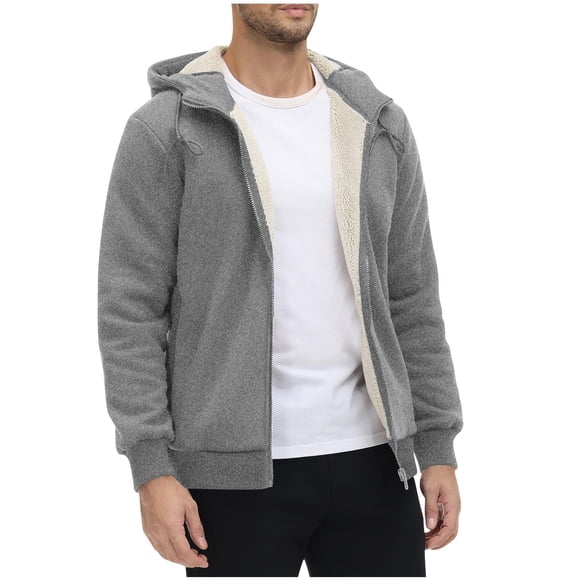zfhfof Men's Sherpa Lined Hoodie Jacket Winter Warm Long Sleeve Full Zip Up Hooded Sweatshirt Thick Fleece Coats Outwear