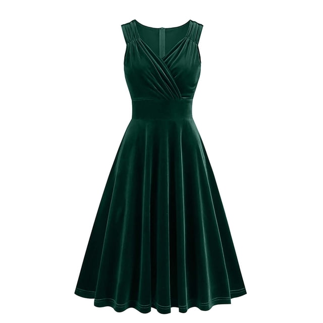 Penkiiy Robes en Velours pour Femmes, Robe Rétro Trapèze, Robes Formelles pour Invitées de Mariage Cocktail Noël Fêtes Robes m Vert