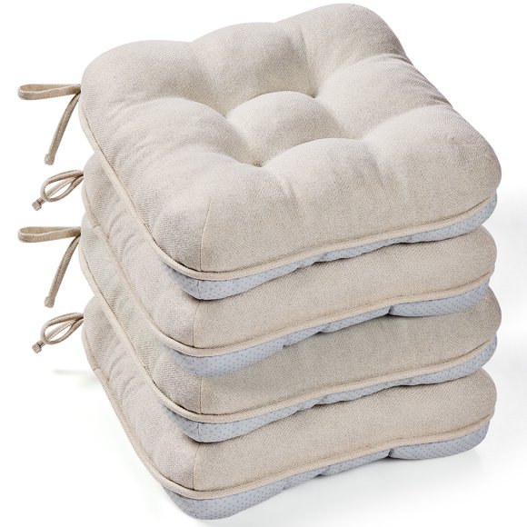 BAVILY Chair Cushions for Dining Chairs, Set of 4, Memory Foam Kitchen Chair Cushions with Quilted Non-Slip Backing, 15.5" x 15.5" x 3.5", Beige