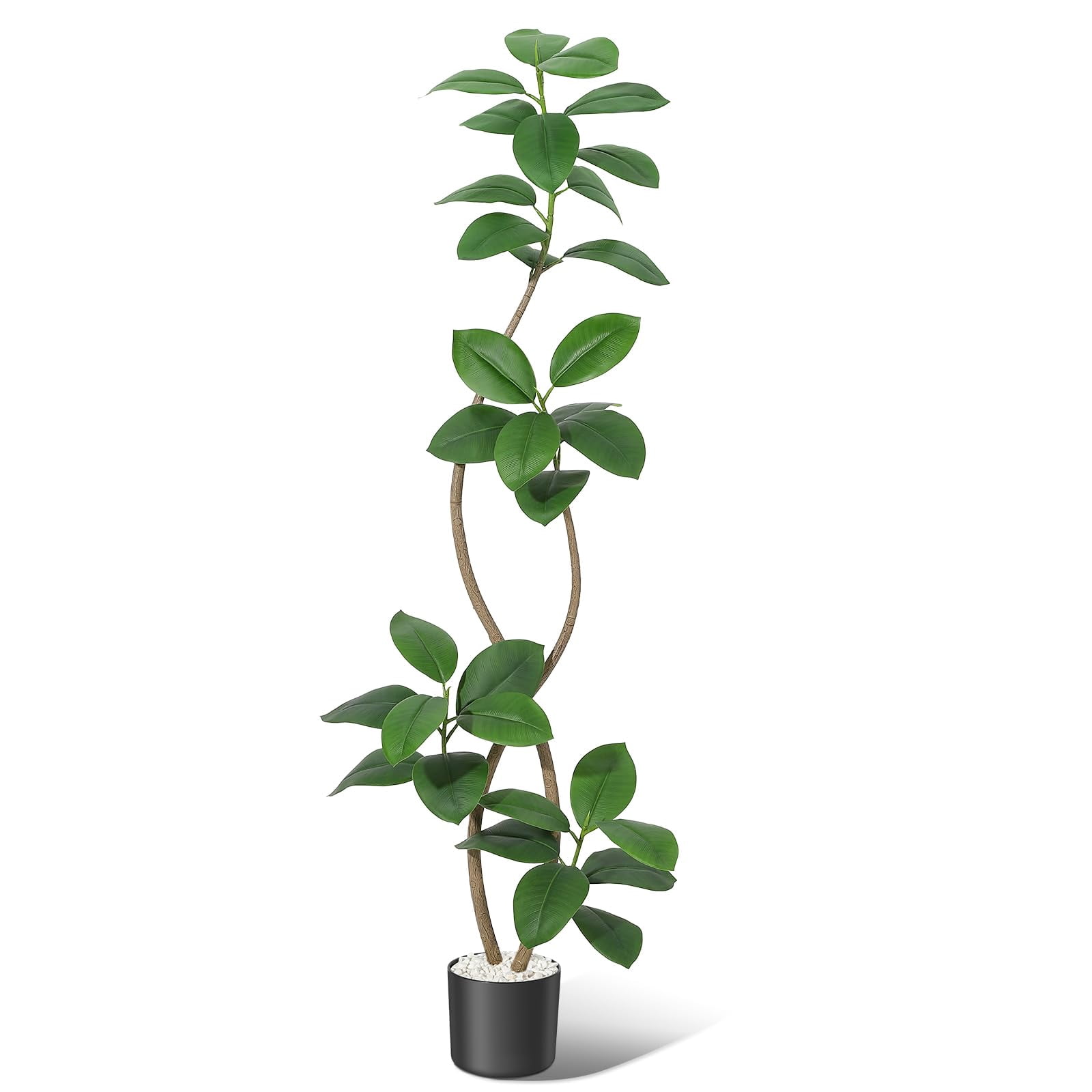 5.9ft Artificial Rubber Tree with Black Planters, Artificial Plants ...