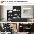thumbnail image 3 of Vanity Desk Set with 3-Color Dimmable LED Mirror, Sliding Hidden Mirror Design, Built-in Power Outlet, 4 Storage Drawers and Shelf, Cushioned Stool for Bedroom, 3 of 8