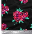 thumbnail image 1 of Soimoi Tissu Popeline de Coton Noir Imprimé Feuilles & Roses Floral au Mètre 56 Pouces de Large, 1 of 3