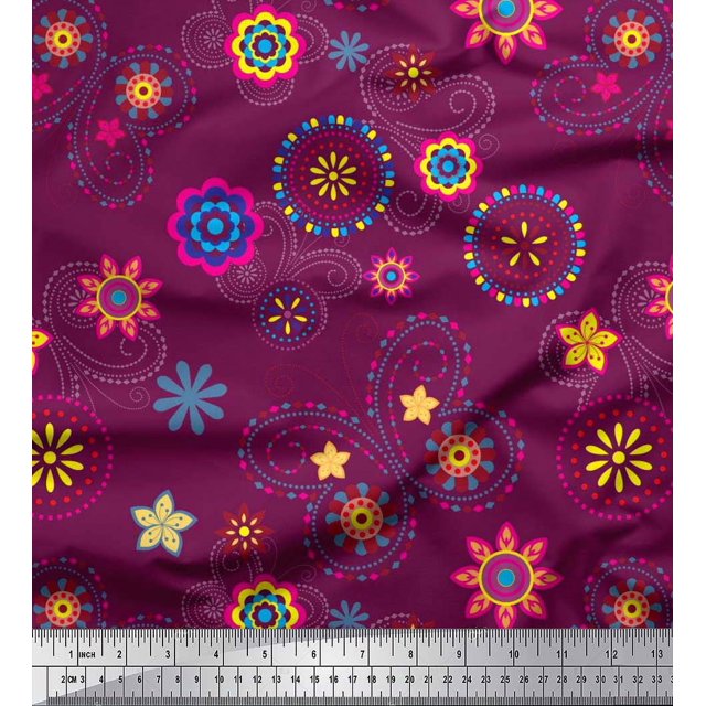 Soimoi Pink Poly Georgette Fabric Insect & Floral Clip Art Fabric Prints by Yard 52 Inch Wide