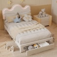 thumbnail image 1 of Eastvita Beige Queen Size Princess Bed Frame with LED Headboard/Storage Drawers - Adjustable Boucle Platform Bed for Girls/No Box Spring Needed, 1 of 7