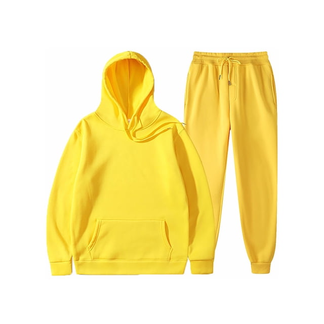 Innerwin Sweatshirts+Pant Outfits Two Pieces Men Tracksuit Set Sports 2 Pcs Fleece Jogger Sets Yellow S