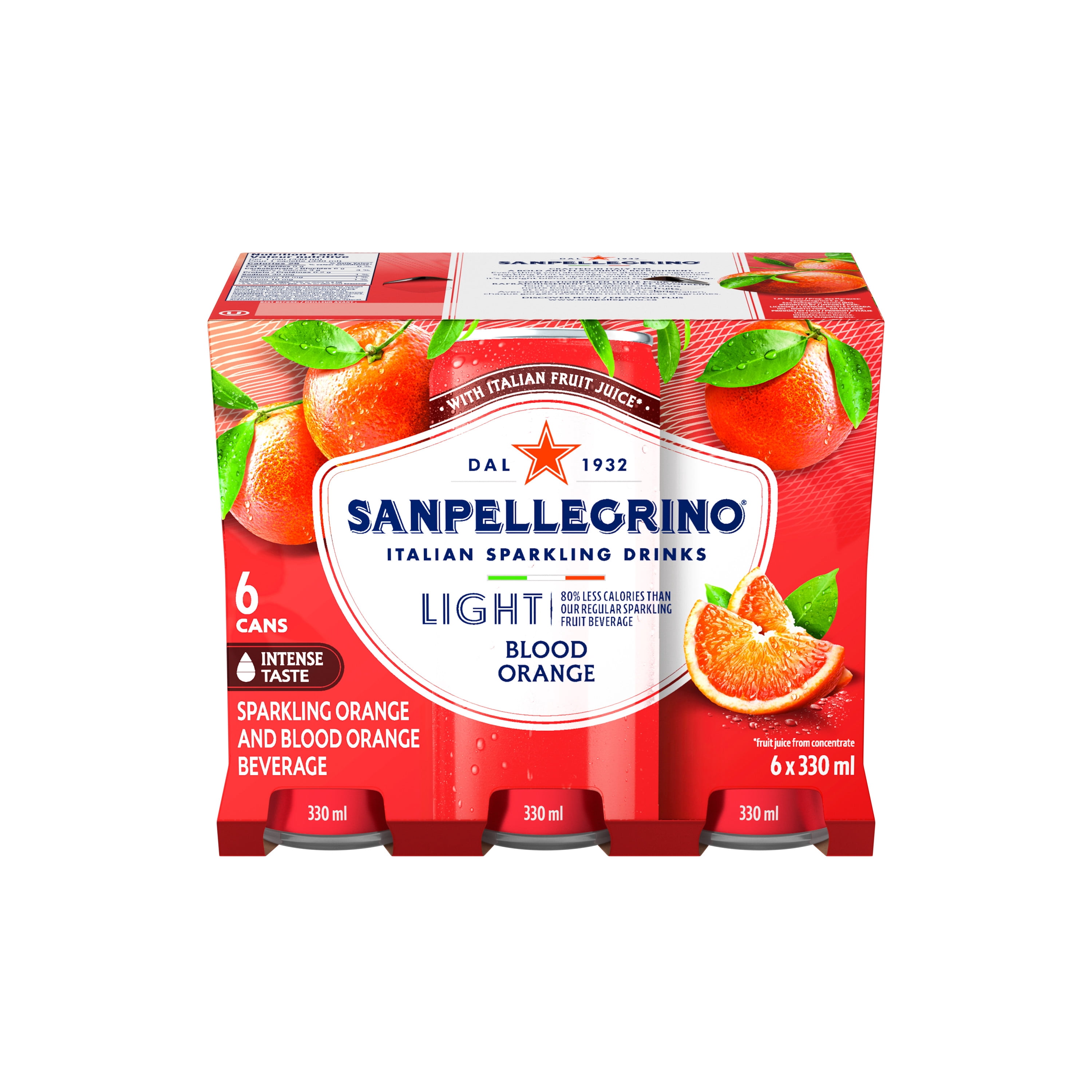 San Pellegrino Orange Sanguine Léger, Boisson Pétillante aux Fruits, 25 Calories, Fait avec du Vrai Jus de Fruits (Fait de Concentré), Audacieuse et Savoureuse, Élaborée en Italie